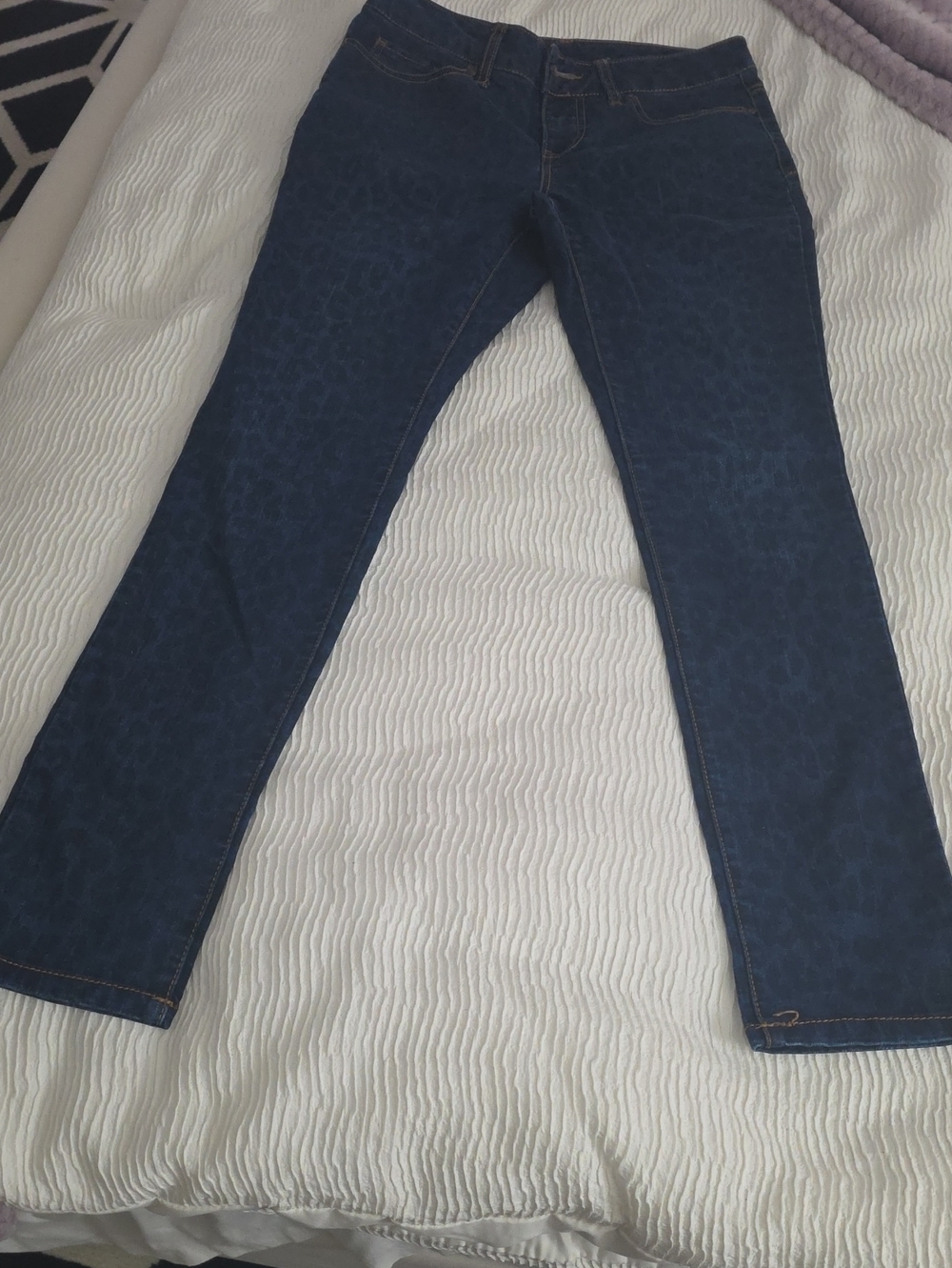 Faded Glory Dark Blue Skinny Jeans with Subtle Leopard Print
